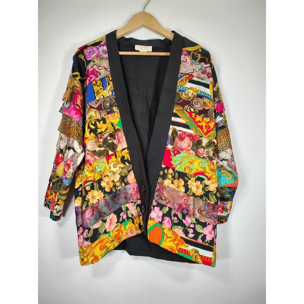 Vintage Cache Patchwork Maximalist Open Front Cardigan Jacket Multi-Color Size 1